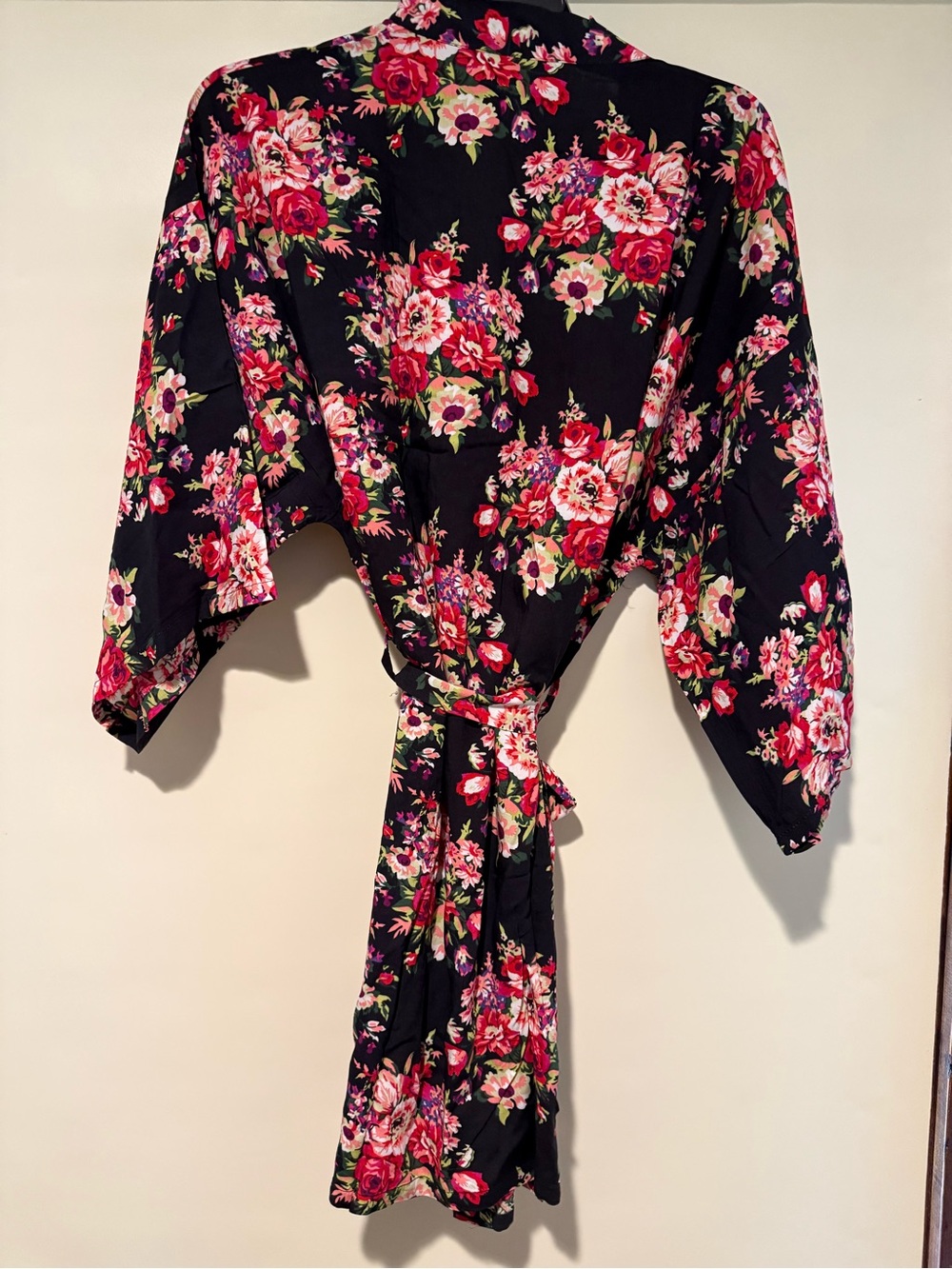 Black Floral Short Cotton Robe, size medium NWT - Picture 4 of 6